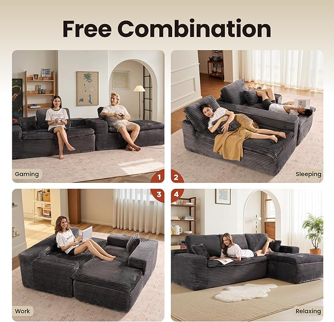 ovios 105” Modular Sectional Sofa with Thicken Seat Cushion, Cloud Couch with Deep Seat, Modern L-Shape Sofas Couches with Chaise,Upholstered Couches for Living Room Bedroom,Grey