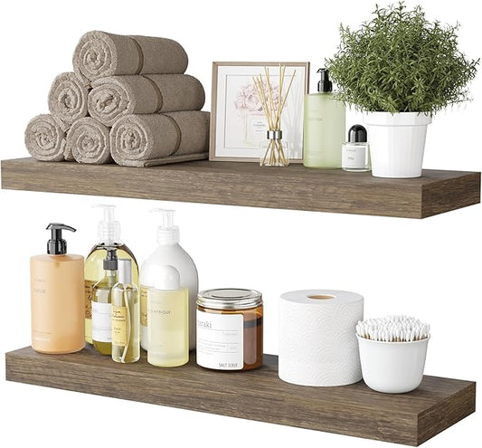 BAMEOS Floating Shelf, 24x6 Wall Shelf,Decor Wall Mounted Shelves,Hanging Shelf Set for Bathroom Kitchen Living,Kitchen,Room Bedroom Storage