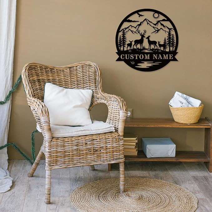 Personalized Rustic Metal Deer Cabin Sign, Outdoor Welcome Sign for Front Porch, Great Custom Metal Name Sign Gift for Hunters, Farmhouse Cabin Decor