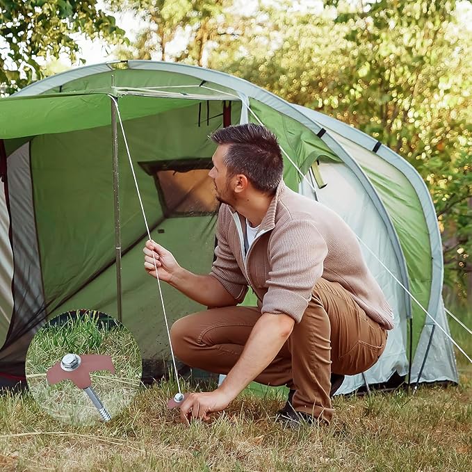 Hicarer 20 Pcs 20 Pcs 8'' Screw in Tent Stakes Heavy Duty Ground Metal Stakes for Inflatables with Hex Head Driver for Outdoor Camping Tent Inflatable Garden Decor (Brown)