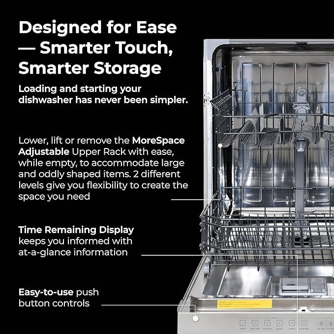 Kenmore 24" Built-in Stainless Steel Tub Dishwasher SmartWash, UltraWash, SmartDry Plus, MoreSpace Adjustable Rack, Energy Star Certified, Fingerprint Resistant