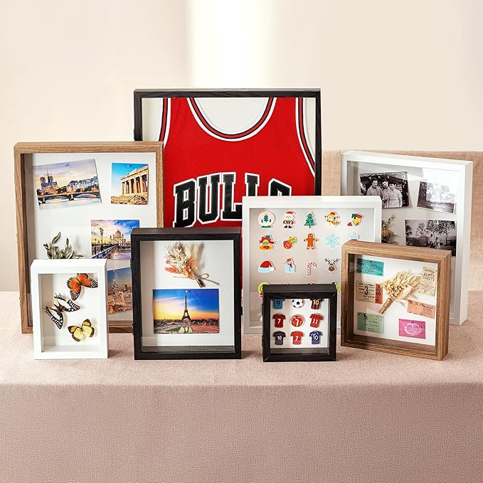 5x5 Deep Shadow Box Picture Frame Display Case with Linen Back ,Real Glass Small Mini White Shadow Memory Box Frame 5x5 for Insect Display Pet Photo Memorial Flower Art Craft Wall Decor Gift