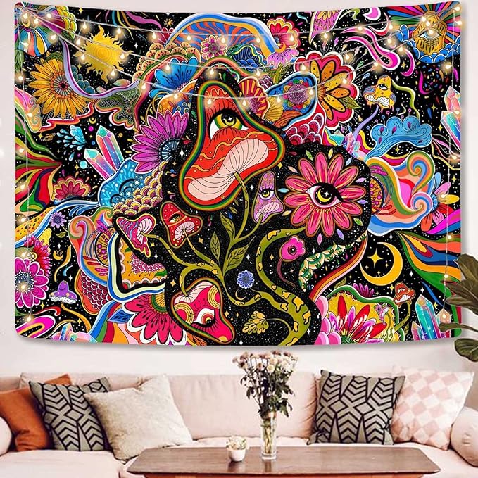 Lunerfex Mushroom Tapestry Pink Flowers Tapestry for Bedroom Aesthetic Tapestries Floral Tapestries Wall Hanging for Bedroom and Living Room Decor Pink Flowers 36×48 Inches