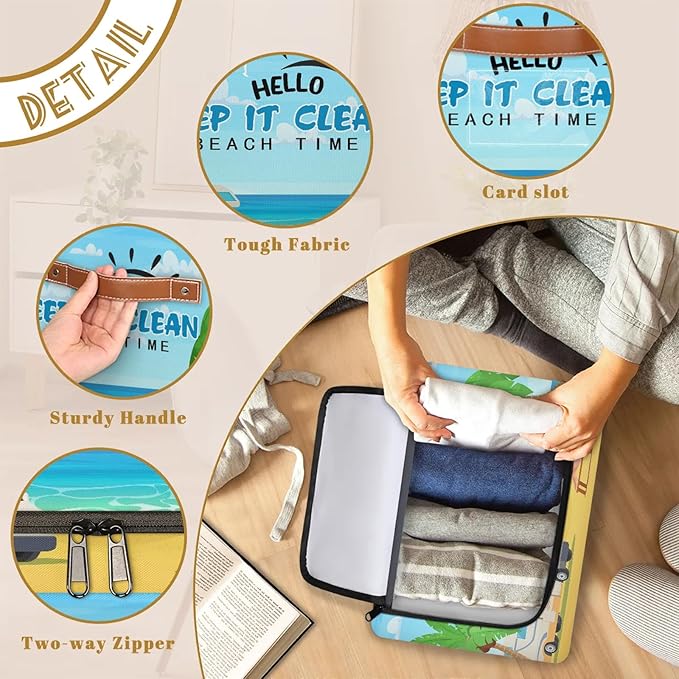 Rectangular Storage Baskets for Shelves - Waterproof Foldable Laundry Basket, Nursery Hamper, Reusable Toy Bin for Organizing Toys, Books, Clothes, Closet 14"x10.2" x10.4"(Beach)