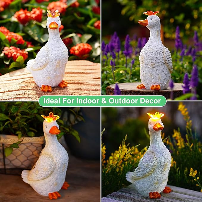 Goodeco Porch Goose Statue with Butterfly - Outdoor Garden Goose Decor for Yard, Unique Gifts for Mom & Garden Lovers (Off White)
