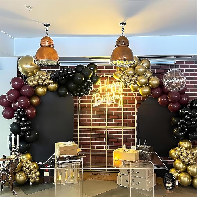 Black Burgundy Gold Balloons 12 Inch Burgundy Maroon Red Black Metallic Gold Latex Confetti Balloon for Kids Graduation Birthday Baby Shower Party Decoration