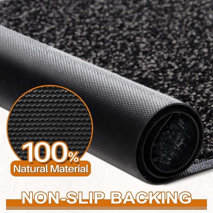 Mibao Front Door Mat, Dirt Trapper Welcome Mat for Outdoor Indoor, Non-Slip Waterproof Doormat, Durable Machine Washable Low Profile Entry Rug for Back Door Outside Patio Porch, 60" x 36", Black