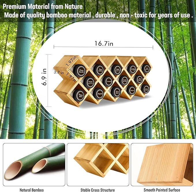 Bamboo Criss Cross Spice Rack Organizer for Cabinet, Wood Seasoning Rack Spice Holder, 18-Jar Spice Rack Tower Spice Storage for Kitchen Countertop Drawer-Jars Not Included