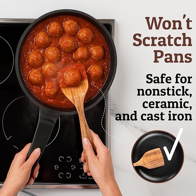 PriorityChef Premium Wooden Spoons for Cooking - 10pc with Spoon Rest and Hanging Hooks, Smooth Finish Teak Wooden Utensil Set, Heat-Resistant & Nonstick Safe, Ideal for Gifting