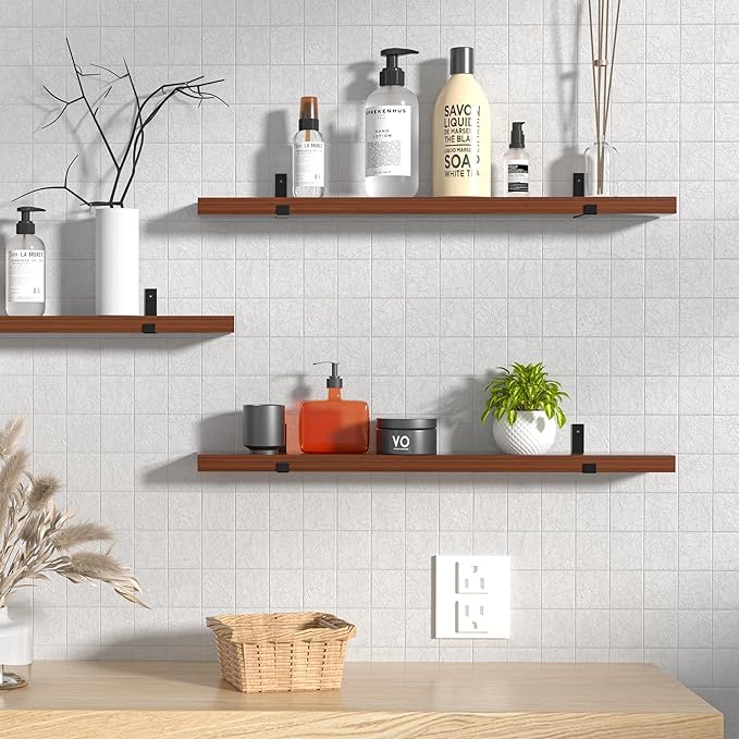CONSDAN Floating Shelf for Wall Mounted Book Shelf Hanging Shelves Floating Bookshelf for Bedroom, Bathroom, Living Room, Kitchen USA Grown Solid Hardwood, Dark Maple 30x7.5x1.5 in