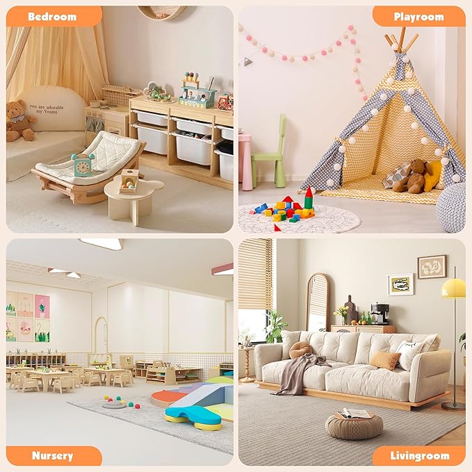 Kids Toy Storage Organizer with 3 Removable Plastic Bins Toddler Montessori Bookshelf with Stuffed Animal Net Holder Baby Bookcase Plush Organizer for Playroom, Bedroom,Kids Room,Classroom,Nursery