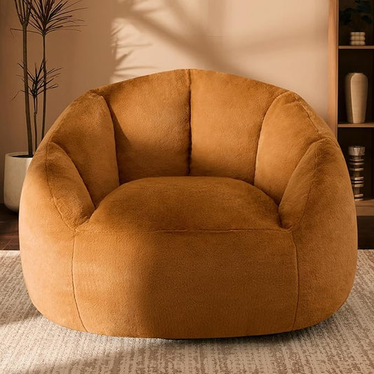 Giant Bean Bag Chair for Adults - Comfy Plush Round Shell Soft Reading Chair, Oversized Cozy Lounge Floor Sofa Accent Chair, Mini Couch for Living Room, Bedroom & Game Rooms, Orange
