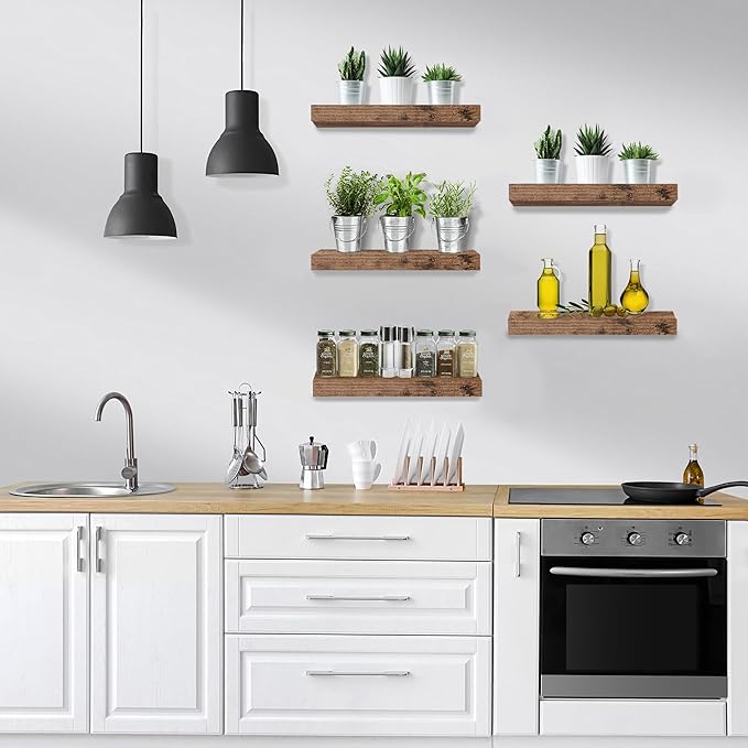 Sorbus Floating Shelves for Wall, Bathroom Shelves Wall Mounted for Kitchen, Bedroom, Living Room, Bathroom Storage, Over Toilet, Hanging Book Shelf for Wall Home Decor (Mahogony, 5 Pack)