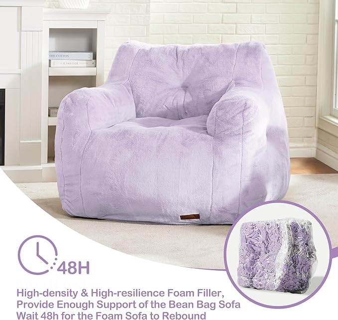 Hobestluk Bean Bag Chair for Adult Small Bean Bag Chairs with Arms Furry Beanbag Chair with Foam Filler Stuffed Bean Bag Sofa for Reading in Bedroom Living Room and Dorms (Purple)