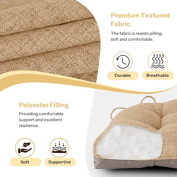 Non Slip Chair Cushions for Dining Chairs Set of 4 Kitchen Chair Cushions 18"x18"x3" Turfted Chair Pads Comfortable and Soft Seat Cushion with Ties, Cappuccino