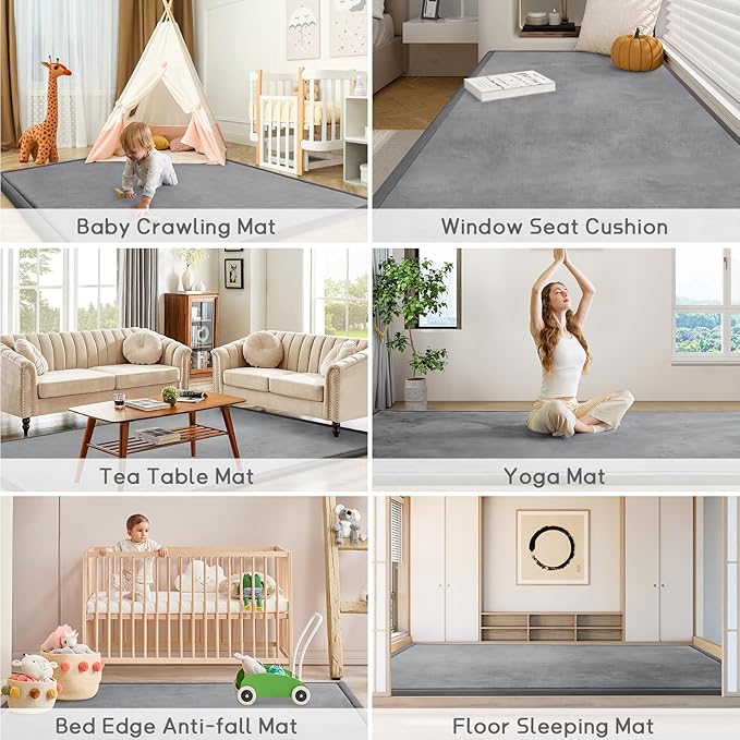 Baby Play Mat for Floor Tummy Time Mat Nursery Rug Muscle Mat Area Rug Playroom Rug Tatami Mat 6'7"x6'7" Memory Foam 1.3" Thick Crawling Mat for Babies,Toddlers, Infants, Kids,Floor Mat(Grey)