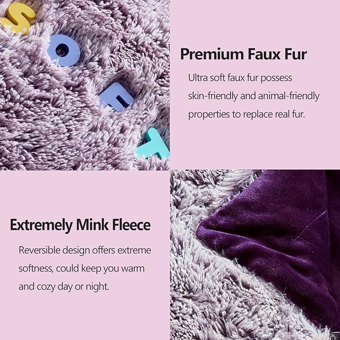 GONAAP Fuzzy Faux Fur Throw Blanket Frosty Purple Super Soft Cozy Plush Fuzzy Shaggy Blanket for Couch Sofa Bed (Frosty Purple, Throw(50"x60"))