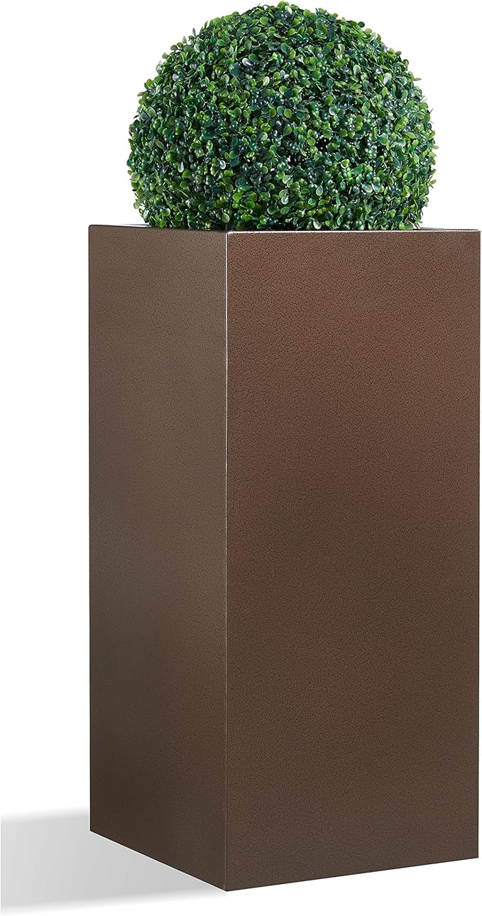 Metallic Heavy Tall Outdoor/Indoor Planter Box 14Lx14Wx30H Inches, Rectangular Tall Planter, Large Flowerpot, 25 Pounds, Espresso, No Assembly Required 1 Pack