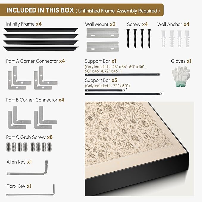 SIGNWIN 36"x46" Extra Large Framed Wall Art Vintage Botanical Sketch with Detailed Floral Pattern, Classic Nature Illustration for Home Living Room Bedroom Decor (Frame Assembly Required)