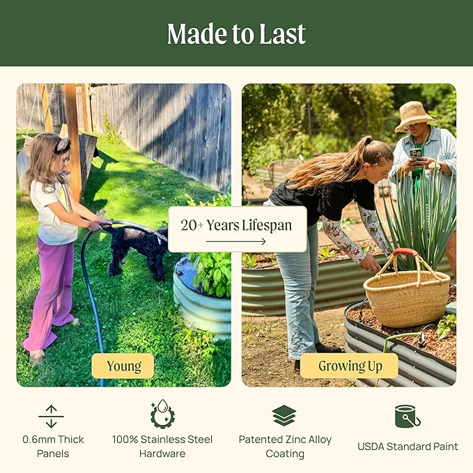 Vego garden 32" Extra Tall Raised Garden Bed Kits, 6 in 1 Modular Raised Planter Box for Vegetables Flowers Fruits Oval Metal Raised Garden-British Green