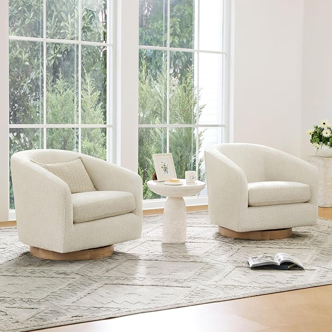 CHITA Swivel Accent Chair, FSC Certified Upholstered Fabric Barrel Chair for Living Room, Fully Assembled, Cream