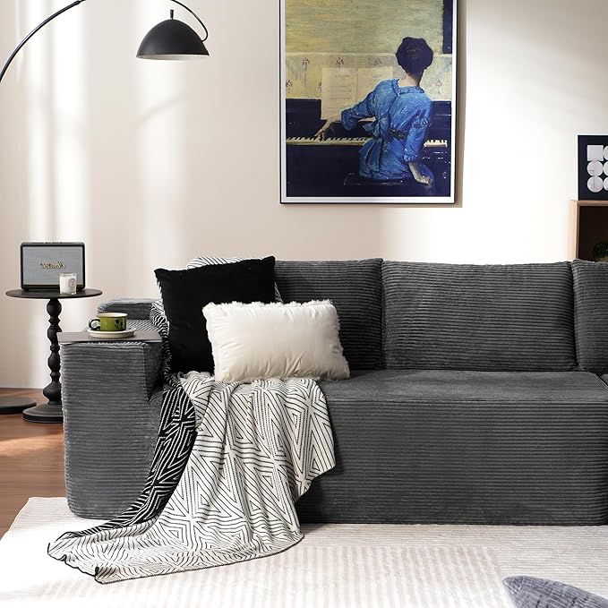 ovios 104" Cloud Sectional Couch with L-Shape Chaise,Modern Modular Sofa with Deep Seat, Upholstered Couches for Living Room Bedroom,No Assembly Required, Grey (Corduroy Fabric)