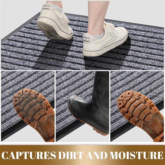 Yimobra Front Door Mat Outdoor Indoor Entrance, 100% Waterproof All-Season All Weather Doormat, Welcome Matt Outside Entry, Non Slip, Low Profile, Heavy Duty Patio Porch Floor Mats,47 x 24,Gray White