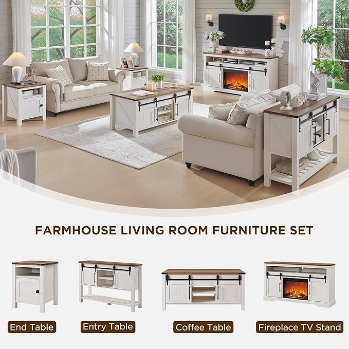 OKD Nightstand with Charging Station Set of 2, 18 Inchs Farmhouse End Table with Adjustable Storage Shelf, Rustic Wood Sofa Side Table for Bedroom