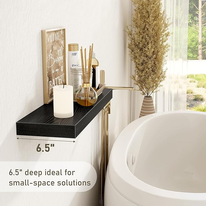 Fun Memories 32 Inch Floating Shelves Wall Shelf Set of 3, Black Bathroom Shelves 32 Inch, Farmhouse Home Decor Living Room, Kitchen Black Shelves for Wall, 32 x 6.7 x 1.4 Inch