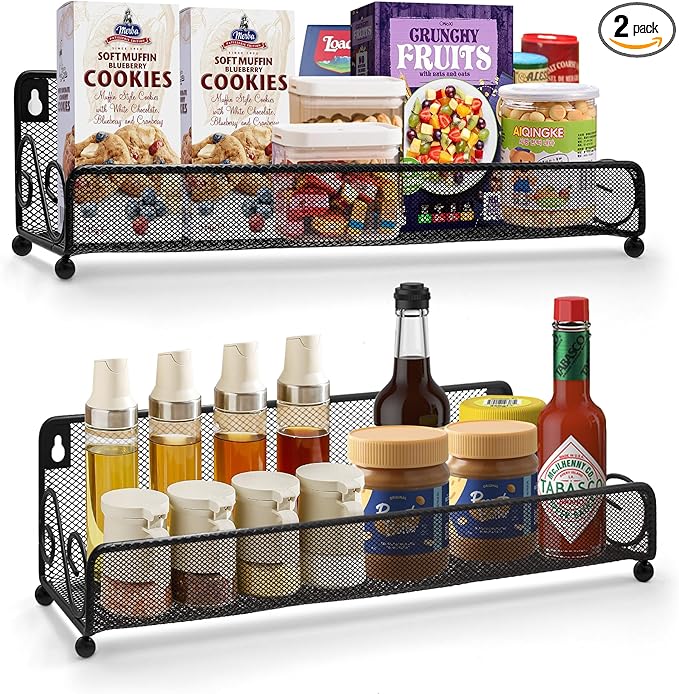 2 pack spice rack organizer for wall mounted or countertop, Jars Storage Organizer, Cabinet Holder, kitchen metal spice seasoning storage for RVs, Cabinet, Pantry Doors, Bathroom, Shower, Home Decor