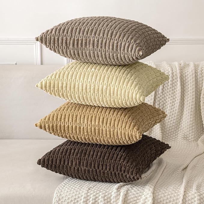 MIULEE Pack of 2 Corduroy Decorative Throw Pillow Covers 16x16 Inch Soft Boho Striped Pillow Covers Modern Farmhouse Home Decor for Sofa Living Room Couch Bed Dark Brown