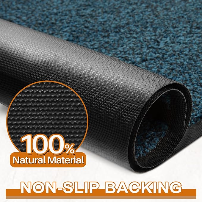 Mibao Front Door Mat, Dirt Trapper Welcome Mat for Outdoor Indoor, Non-Slip Waterproof Doormat, Durable Machine Washable Low Profile Entry Rug for Back Door Outside Patio Porch, 48" x 36", Blue