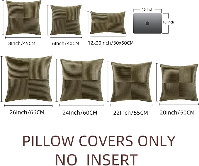 Fancy Homi 2 Packs Olive Green Lumbar Decorative Throw Pillow Covers 12x20 Inch for Living Room Couch Bed, Farmhouse Boho Home Decor, Soft Striped Corduroy Rectangle Accent Cushion Case 30x50 cm