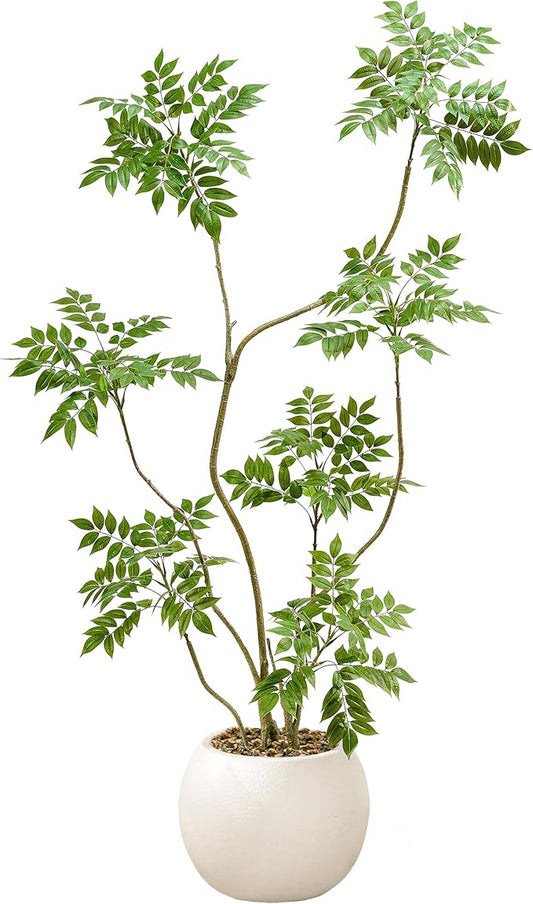 Artificial Mahonia Fortunei Tree 6ft,Tall Fake Plant Artificial Sumac Tree, Faux Plants Indoor Fake Plants Decor with Pots for Home Office Bathroom Bedroom Living Room Decorations Housewarming