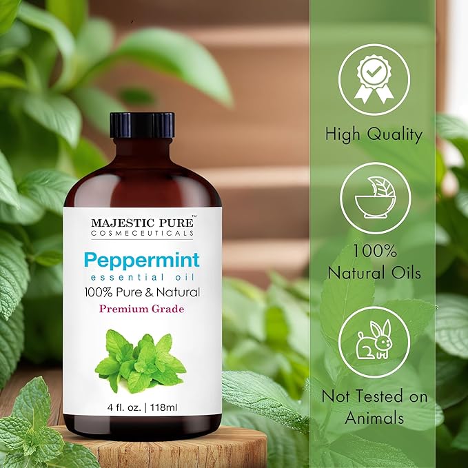 Majestic Pure Peppermint Essential Oil with Glass Dropper - Huge 4 Fl Oz - 100% Pure and Natural Peppermint Oil - Premium Grade Essential Oils for Diffuser, Aromatherapy, Soap and Candle Making