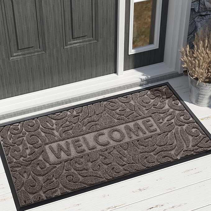 Yimobra Door Mat Indoor Outdoor Entrance, Non Slip Welcome Front Doormats, Heavy Duty Rubber Backing, Stain and Fade Resistant, Low Profile, Easy Clean Patio Garage Floor Mats, 47 x 32, Brown
