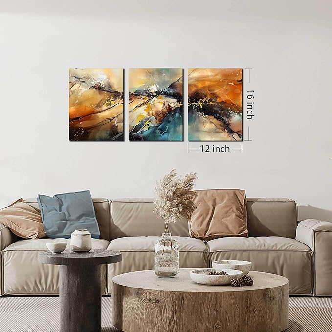 HUBOSKN Abstract Canvas Wall Art for Living Room - Modern Pictures for Office Wall Decor - 3 Piece Wall Art for Bedroom Size 12" x 16"