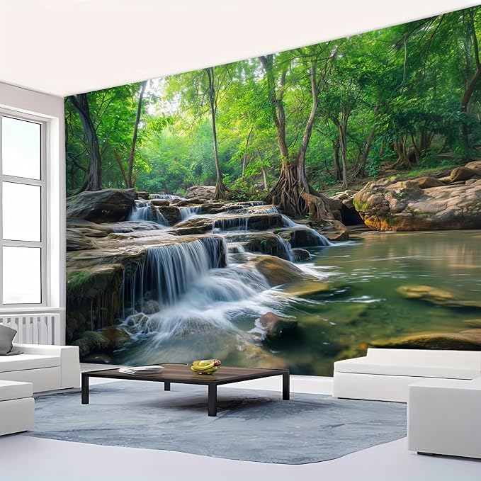 BSFHH Nature Tapestry Forest Tree Sea Cave Wall Hanging, Stream Through Rainforest Landscape Wall Art Tapestry for Bedroom Living room (Creek, 90"×70", Unframed)