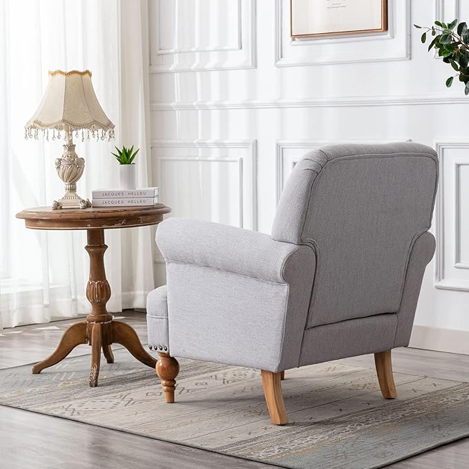 chairus Linen Accent Chair for Living Room Set of 2 Upholstered Mid Century Modern Single Sofa Chair with Solid Wood Legs Comfy Reading Chair Armchair for Bedroom/Office Room/Recption/Lounge, Grey