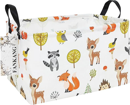 FANKANG Storage Bins, Nursery Hamper Canvas Laundry Basket Foldable with Waterproof PE Coating Large Storage Baskets for Kids Boys and Girls, Office, Bedroom, Clothes,Toys(Rec-deer)