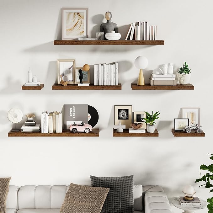 Fun Memories 24 Inch Floating Shelves Wall-Mounted, 10 Inch Deep Wall Shelves, 24 x 10 Floating Shelf for Living Room Bathroom Bedroom, Rustic Brown, Set of 2