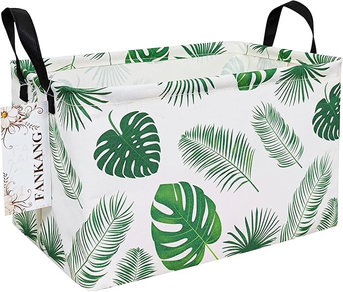 FANKANG Storage Bins, Nursery Hamper Canvas Laundry Basket Foldable with Waterproof PE Coating Large Storage Baskets for Kids Boys and Girls, Office, Bedroom, Clothes,Toys(Rec-Leaf )