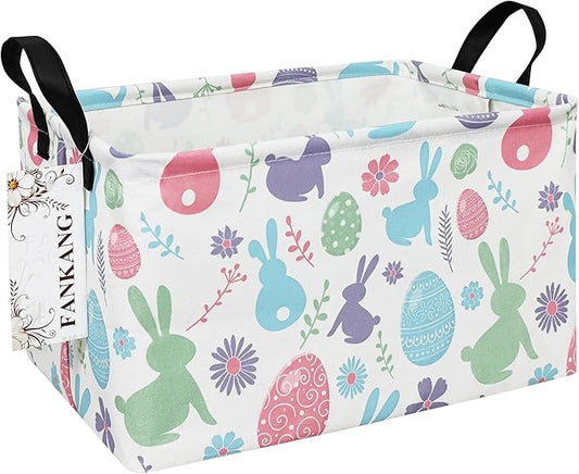FANKANG Storage Bins, Nursery Hamper Canvas Laundry Basket Foldable with Waterproof PE Coating Large Storage Baskets for Kids Boys and Girls, Office, Bedroom, Clothes,Toys(Rec-Easter egg)