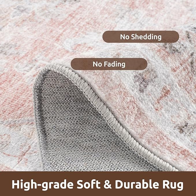AMOAMI-3X5 Area Rug-Soft Washable Vintage Throw Accent Rugs for Living Room, Entryway, Bedroom, Kitchen, Bathroom, Laundry Room, Kitchen, Bathroom, Bedside, No Slip Pink