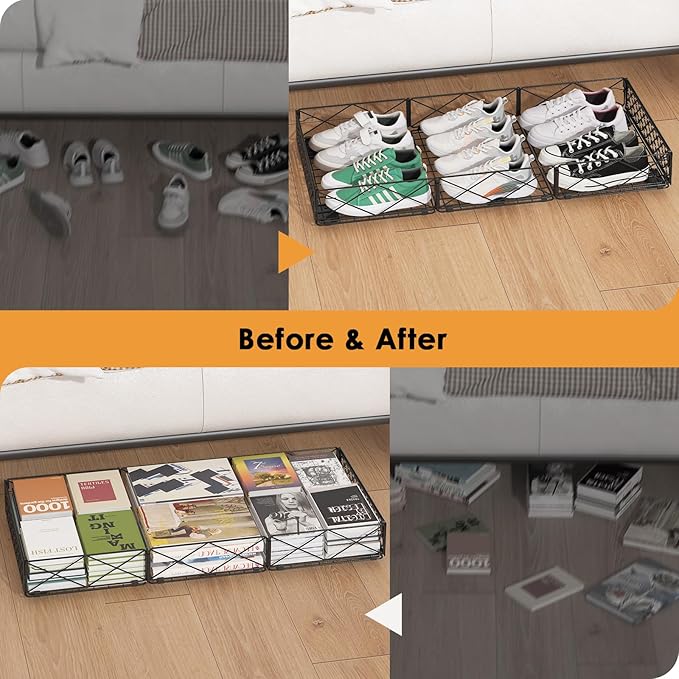 NADAMOO Large Under Bed Storage with Wheels, Low Profile Rolling Under Bed Storage Containers,Foldable Metal Under the Bed Organizer Bins for Bedroom,1 Pack