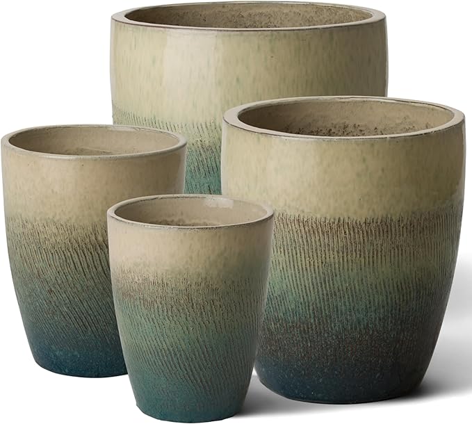 Emissary Home and Garden Bullet 11.5 in. Bayside Green Ceramic Round Planter (11.5 in. L x 11.5 in. W x 14 in. H) with Drainage Hole