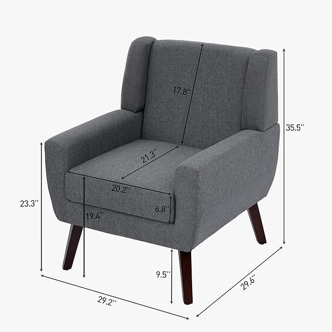 UIXE Accent Chair, Fabric Upholstered Armchair for Living Room, Comfy Arm Chair Single Sofa Bedroom Side Reading Seat - Flax Gray