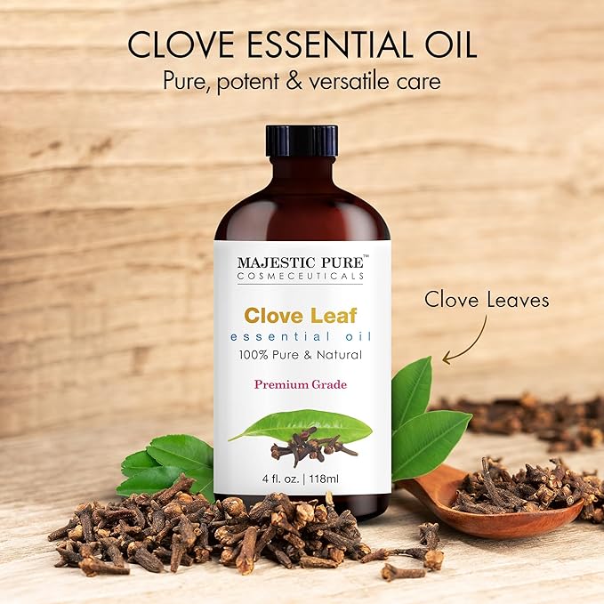 Majestic Pure Clove Essential Oil with Glass Dropper - Huge 4 Fl Oz - 100% Pure and Natural Clove Oil - Premium Grade Essential Oils for Diffuser, Aromatherapy, Soap and Candle Making