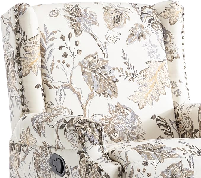 UIXE Swivel Rocker Manual Recliner Chairs Set of 2, Wingback Swivel Glider Fabric Nursery Reclining Sofa Chair, High Back Upholstered Arm Chair for Living Room Bedroom - Beige Plants