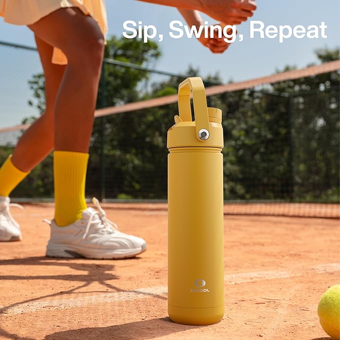 Insulated Water Bottle with Straw Stainless Steel Water Bottle, Leak-Proof, BPA-Free, Double Wall Vacuum Keeps Cold for 24 Hours for Sports, Travel, School (18 oz, Elfin Yellow)